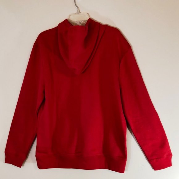 GAP Red Pullover Hoodie Navy Applique Drawstring Hood Kangaroo Pocket SZ L NWT - Picture 4 of 8